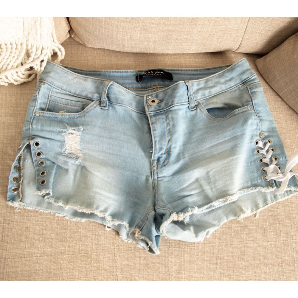 Vintage Corset Blue Jean Bootie Lace Up Corset Butt Lift Shorts M 7